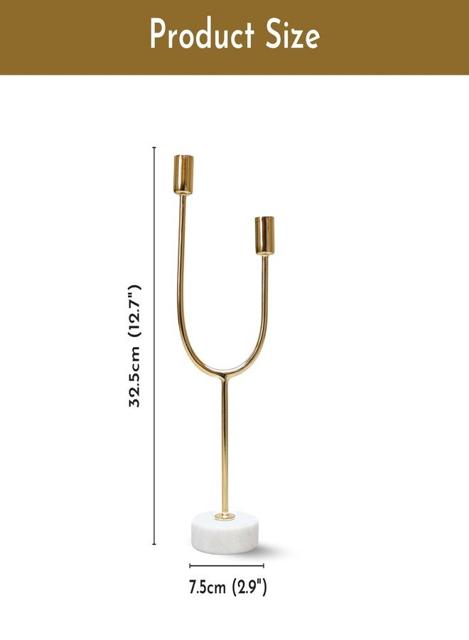Behoma Solid Metal U Shape Candle Stick Holder with White Marble Base | Table Centerpieces Coffee Tables or Fireplace Mantels | Candles Stand for Christmas, Home Decor, Gift, Valentine's Day | Gold - Image 3